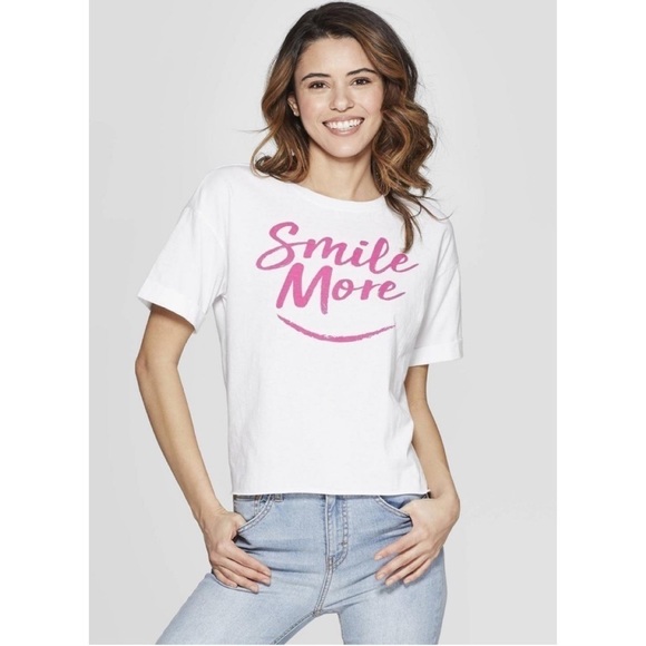 Modern Lux Smile More Rolled Sleeve Crop Tee - Picture 1 of 5